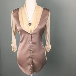 BKE  Boutique Sheer Purple and Ivory Lace Blouse